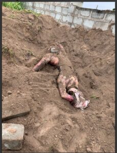 Decomposed body of one of the victims retrieved by the police 